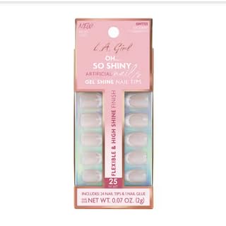 L.A.Girl Oh So Shiny Artificial Nail Tips-Modern French Tip -25Pc Kit| High Shine Gloss Finish | Long lasting | Full coverage in coat | everyday use | Quick-Drying & Non-chipping |2gm