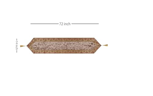Image of Festival Decor Floral Ari Zari Embroidered Brocade Silk Premium Dining Table Runner Table Cloth Bed Runner (16x72 inches) for 6-Seater (Brown)