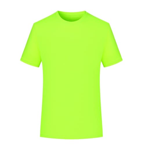 Camiseta de gimnasio transpirable de secado rápido para hombre, manga corta, cuello redondo, color liso, camiseta deportiva de verano para correr, fitness, ciclismo, entrenamiento, verde fluorescente