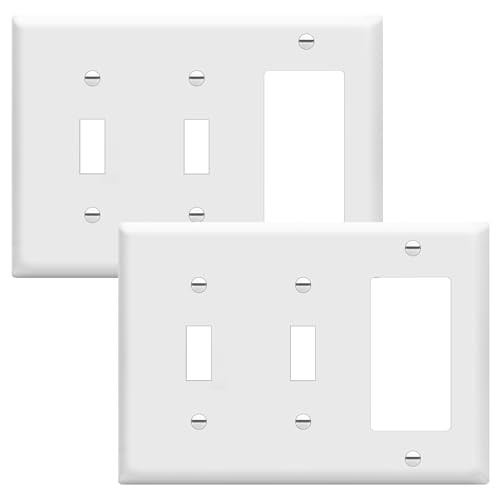 ENERLITES Combination Double Toggle/Single Decorator Rocker Outlet Wall Plate, Standard Size 3-Gang Light Switch Cover(4.5
