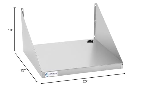 Image of Stainless Steel Microwave Shelf, 15 inchx20 inch 180 lb Heavy Duty Metal Appliance Wall Mount Floating Shelving, Commercial Microwave Rack for Kitchen, Restaurant and Hotel