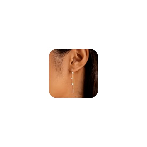 ASH'S CHOICE Boucles d'Oreille Femme Or, Boucle d'Oreille Pendante Fines avec Zircon, Chaîne Longues, Post en Argent 925, Hypoallergénique, Plaqué or 14...