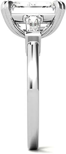 Emerald Moissanite Tapered Baguette Double Claw Prong Engagement Ring, 3.00 Carat Colorless VVS1 Clarity Emerald Cut Moissanite Diamond 925 Sterling Silver Anniversary Ring for Her 5