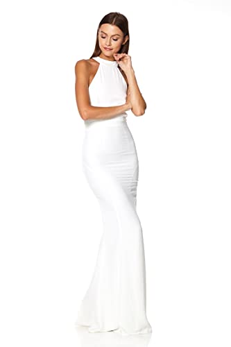 Jarlo London Damen Caden Maxikleid mit Neckholder Kleid, elfenbeinfarben, 34