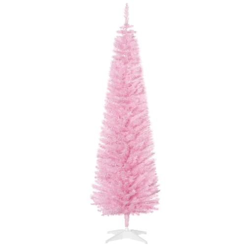 HOMCOM Árbol de Navidad Estrecho 180 cm Árbol Artificial 390 Ramas Rosa