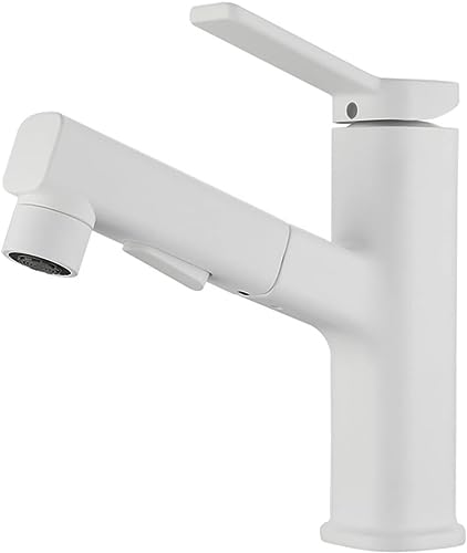 Robinet extractible chaud et froid blanc pour évier de salle de bains moderne avec douchette