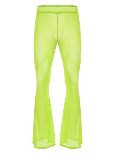 Mufeng Sheer Mesh Long Pants for Men High Waist Elastic Waistband Flared Bell Bottom Cover Up Clubwear3
