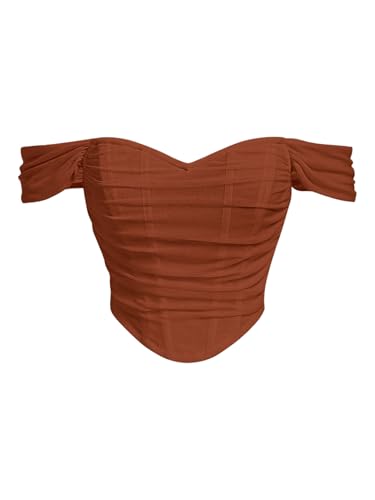 Image of Floerns Women's Off Shoulder Short Sleeve Asymmetrical Hem Ruched Corset Crop Top