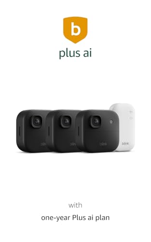 Image of Blink Outdoor 2K+ (newest model) with 1-Year Plus ai plan - Wireless smart security camera, 2K video resolution, enhanced audio, two-year battery. Sync Module Core included - 3 camera system (Black)