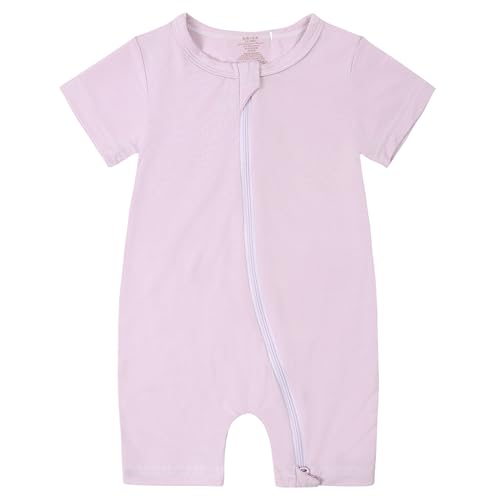 Image of Exemaba Unisex Baby Short Sleeve Romper Rayon Zipper Summer Jumpsuit Sleep and Play(Light Purple,3-6m)