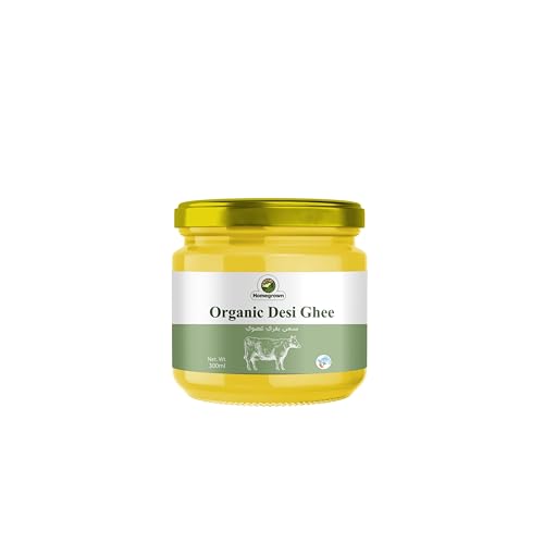Homegrown Organic Cow Ghee (300 ml) | Traditionally Churned Clarified Butter | Grass-Fed & Non-GMO | High-Heat Cooking Ghee | Rich in Vitamins A D E K | Keto & Paleo Friendly | Glass Jar