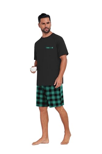 Image of Mens Pajamas Set Lightweight Summer Pjs Sleepwear Soft Comfy Short Sleeve Loungewear With Pocket (S-4X)