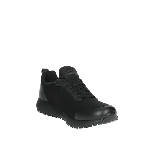 Skechers Women's Sneaker Work Shoes, Black Flat Knit, 6.5