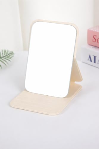 Image of Foldable Travel Mirror, Portable Pocket Makeup Mirror with Stand, Compact Handheld Vanity Mirror for Purse, Desk & Travel Use (7x11cm) (Cream)