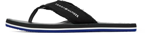 Tommy Hilfiger Chanclas Hombre Leather Beach Sandal con flecos, Negro (Black), 41