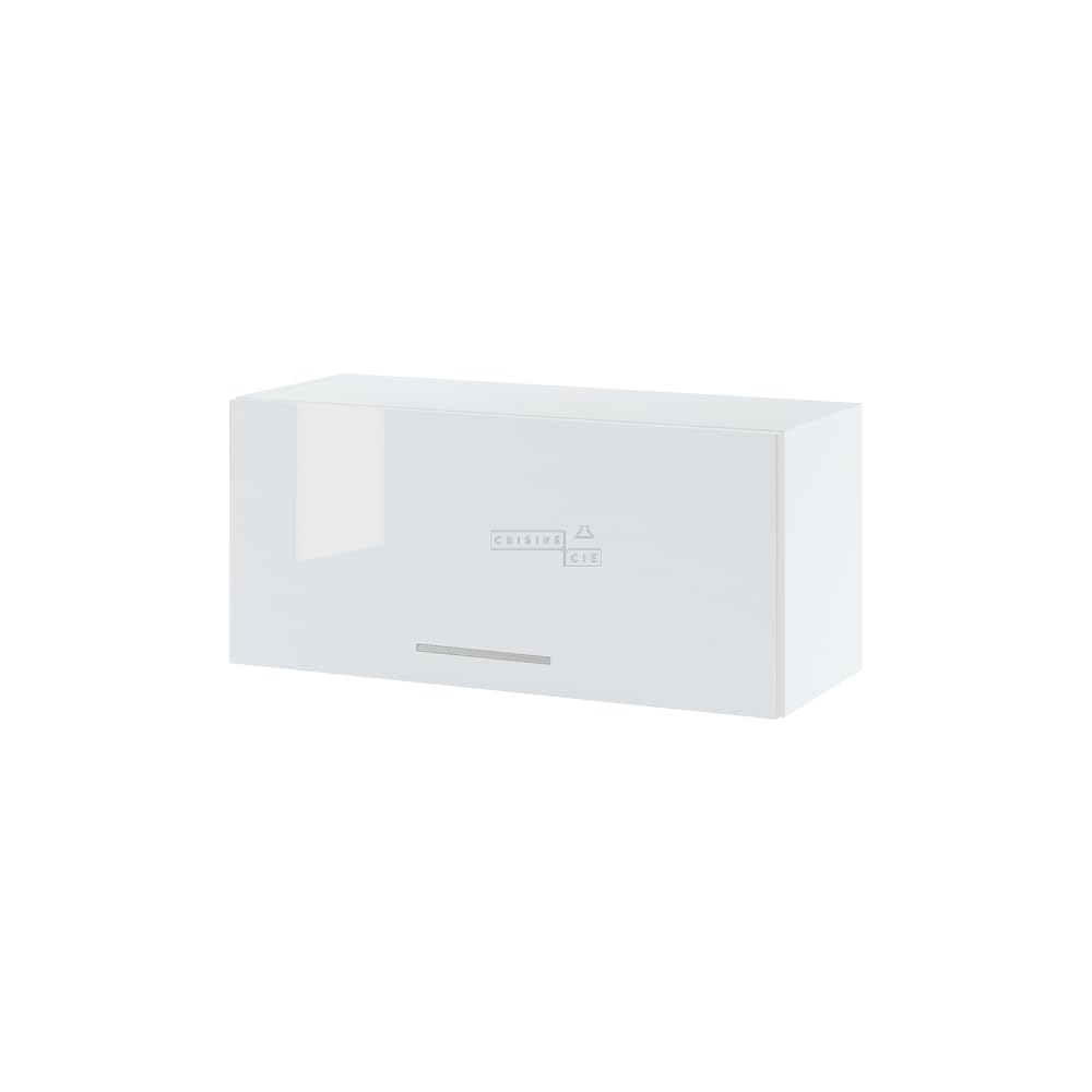 Cuisineandcie - MEUBLE HAUT DE CUISINE BELLISSI Blanc Brillant, Porte Relevable L 80cm + étagère - Meuble Cuisine Rangement, Armoire Cuisine