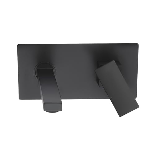 SuhoFutus Grifo de lavabo empotrado, de cobre, montaje en pared, moderno caño cascada con ventilador de panal, monomando para agua caliente y fría, duradero (negro)