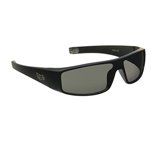 Locs Super Dark Sunglasses Mens Black Wrap Around Lowrider Gangster Cholo Vintage Flat Top (Hombre Matte - Fits Med - Lg, Grey)