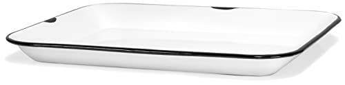 Red Co. 13.5” X 10” Enamelware Metal Classic 1.6-Quart Rectangular Serving Tray, Distressed White/Black Rim #TOP2