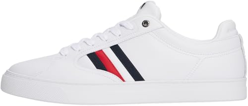 Tommy Hilfiger Herren Cupsole Sneaker Icon Court Stripes aus Leder, Weiß (White), 43
