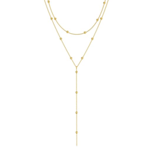 Auiremrti Chaîne longue en Y - Collier multi rangs en acier inoxydable plaqué or 14 carats, Bijoux élégants, Ensemble de chaînes, Bijoux simples en or