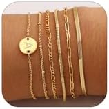 Bracelets for Women, 14K Gold Plated 6PCS Letter A-Z Stackable Je...
