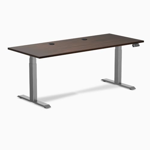 Image of Desky Dual Rubberwood Sit Stand Desk Dark Walnut 48 inch Space Gray