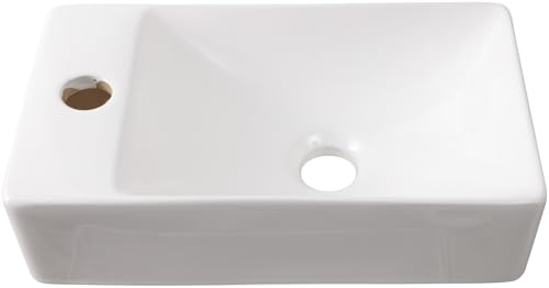 JONATHAN Y SNK1004A-L Felix 15 in. W x 8 in. D Modern Wall Mounted Rectangular Ceramic Mini Sink Basin, Left-Side Faucet, White