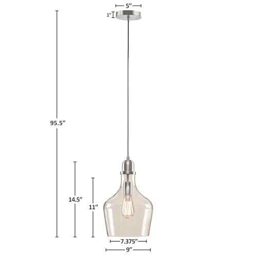 Image of INK+IVY Auburn Pendant Kitchen Lighting for Dining Room, Industrial Lights, Hand-blown Glass Bell Shaped Pendant Light for Kitchen Island, Foyer, Bedroom, 9 inch Dia x 95.5 inch H, Silver /Clear