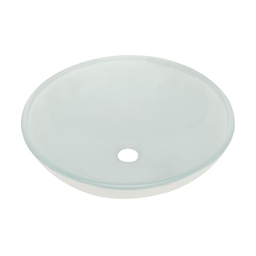 YIMAI Vessel Sink Bathroom Bowl, White Glass Round Sink 13.7" Countertop Vanity Basin, Tempered Glass Modern Above Counter Bathroom Sink for Small Spaces