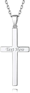 Suplight 925 Stelring Silver/Stainless Steel Plain Cross, INRI Crucifix Cross, Sideways Cross, Virgin Mary Necklace for Men Women (Engravable, with Gift Box)