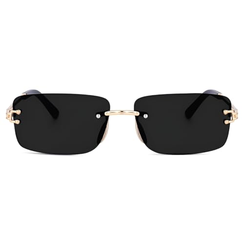 Image of Vintage Rimless Sunglasses Rectangle Frameless Glasses Women Men