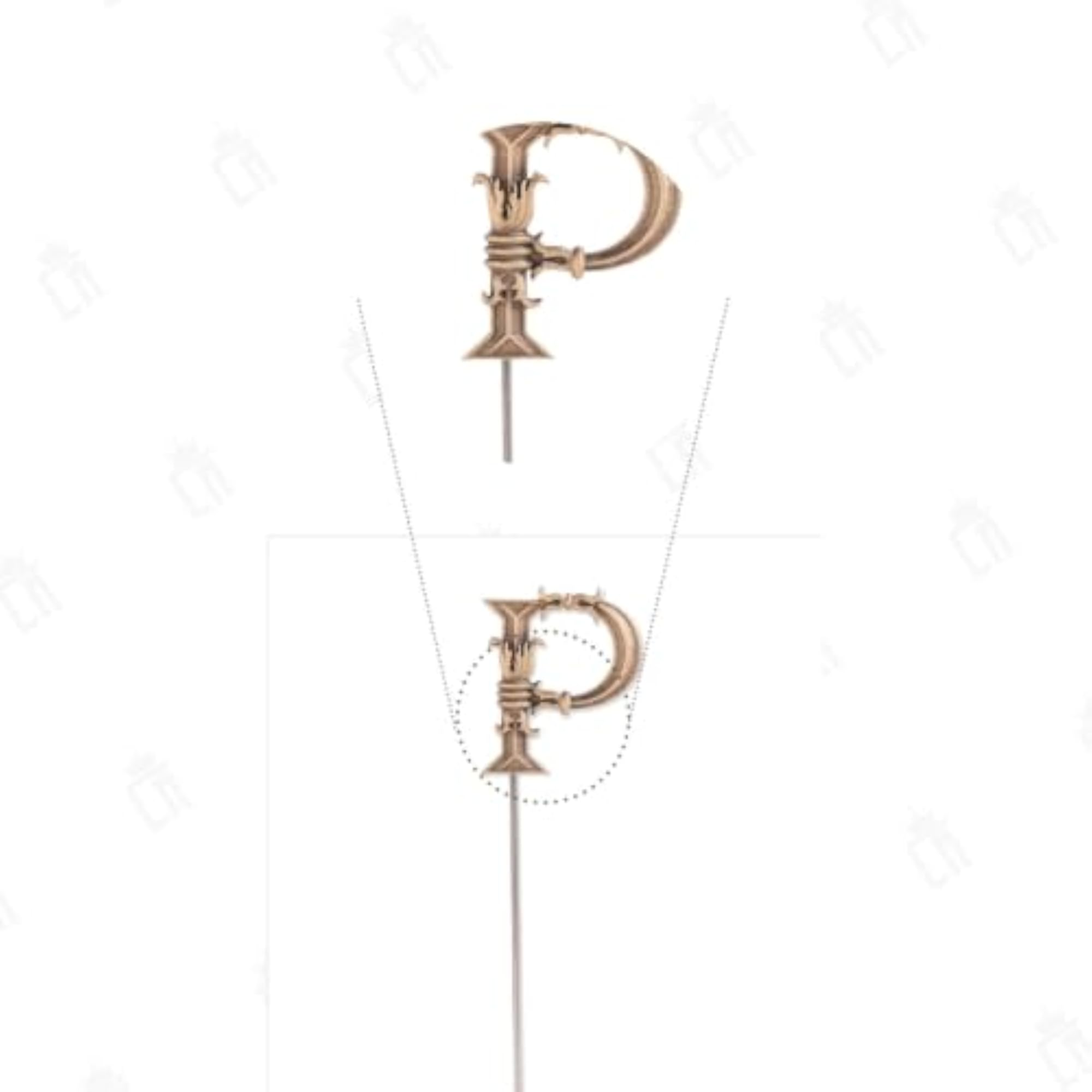 Antique Brass P Alphabet Cufflink & Lapel Pin Combo
