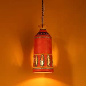 Image of AAKRITI ART CREATIONS Tangerine Tower Handcrafted Hand-Painted Terracotta Pendant Lamp for Living Room Ceiling | Hanging Lights for Living Room | Pendant Lights for Ceiling | Home Decoration Items