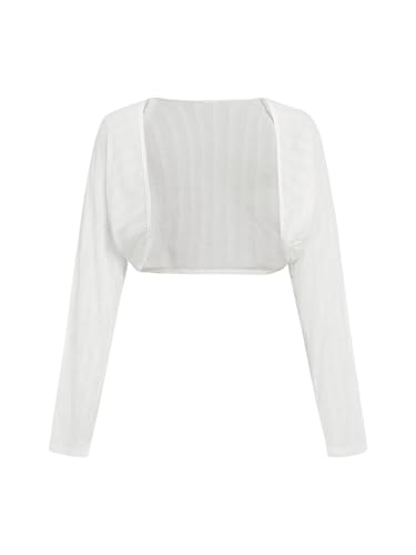 Girl's Long Sleeve Light Weight Cropped Cardigan Open Front Ribbed Knit Outerwear Shrugs