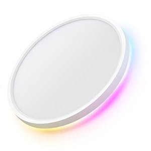 LED Deckenleuchte Dimmbar Smart – Deckenlampe Flach mit RGB Hintergrundbeleuchtung WIFI APP Fernbedienung Sprachsteuerung kompatibel Alexa & Google Assistant für Wohnzimmer Schlafzimmer