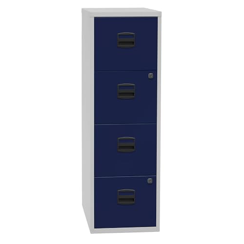 BISLEY Home PFA - Armario archivador Colgante, 4 cajones HR, Metal, 505 Cuerpo, Color Gris Claro, Parte Frontal de Color Azul, 40 x 41,3 x 132,1 cm ⭐