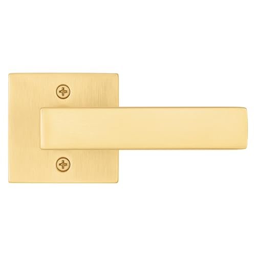 Image of Kwikset Singapore Dummy Door Handle, Single Sided Lever for Closets, French Double Doors, and Pantry, Satin Brass Non-Turning Reversible Interior Push /Pull Lever, with Microban Protection
