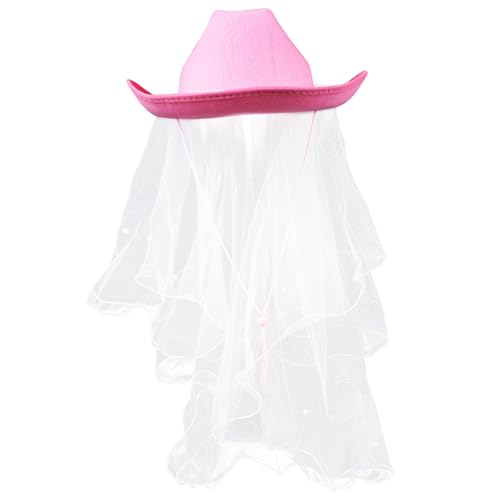 Chapeau cowgirl blanc avec voile perles pour un enterrement de vie de jeune fille tendance