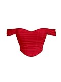MakeMeChic Women's Plus Size Off Shoulder Bustier Tops Ruched V Neck Tank Zipper Slim Fitted Crop Tops Red 1XL