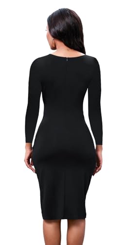 LaiyiVic Bodycon Midi Dress for Women 3/4 Sleeve Crew Neck Wrap Work Knee Length Elegant Dresses2
