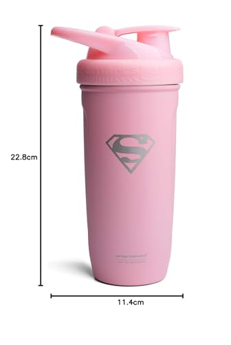 Smartshake Justice League Reforce Shaker Bottle 900ml, DC Comics Stainless Steel Protein Shaker Water Bottle, Leakproof Water Shaker Cup, Supplement Shaker for Sport & Gym, BPA-Free, Supergirl