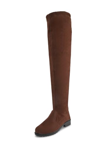 Image of XE Looks Women's Over-the-Knee Long Boots | Stylish Suede Finish with Tie-Up Detail | Comfortable Block Sole Winter Footwear for Girls and Women