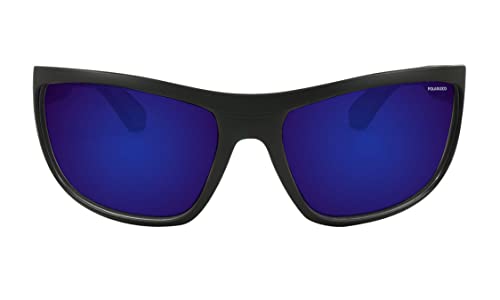 BOMBER Polarized Sunglasses, Hub Bomb, Matte Black Frame with Blue Mirror Polarized Lens/Blue Non-Slip Foam - HB111BMBF2
