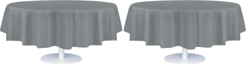 Image of Grandipity 24 Pack Premium Disposable Plastic Tablecloth 84 inch Inch Decorative Round Table Cover - Silver