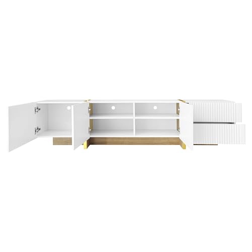 Merax Fluted White TV Cabinet for up to 85 Inch TVs, Gold Trim Decor by Merax - Image 8