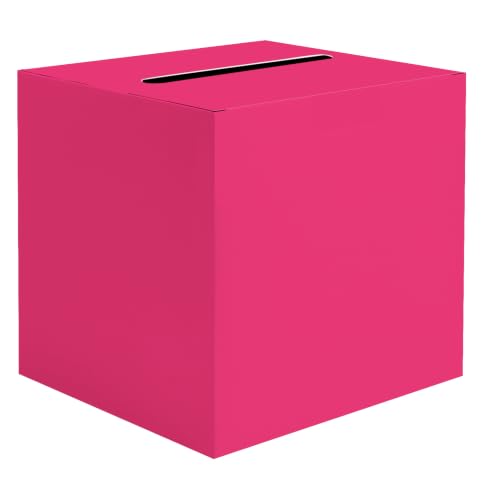 Image of SietDESEO Hot Pink Card Box for Graduation Large Gift Card Box Holder 9.8 inch x 9.8 inch Money Cards Box Diy Card Box for Wedding Reception Baby Shower Birthday Cards Box Holder