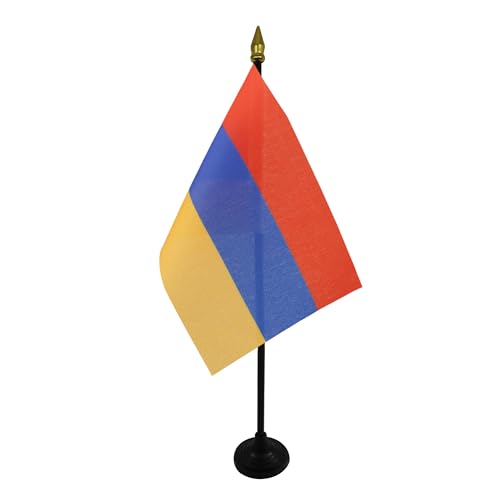 AZ FLAG - Mini Drapeau Arménie De Table - 15x10 cm - Drapeau Arménien De Bureau 100% Polyester Avec Hampe Pointe Dorée 25cm