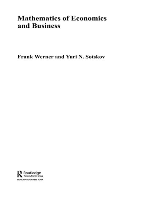Amazon | Mathematics of Economics and Business | Werner, Frank