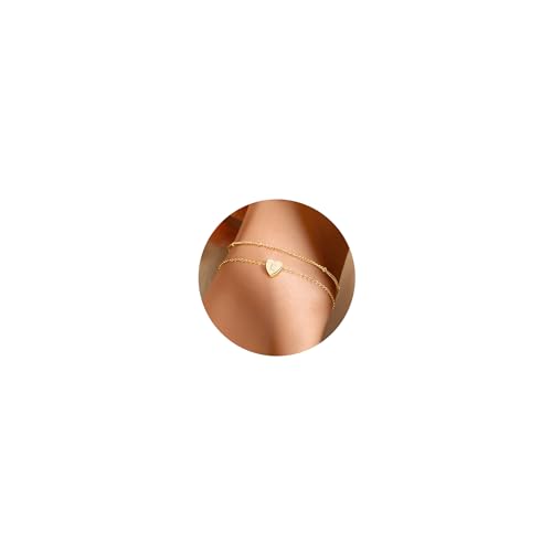 Image of JeweBella Double Layered Initial Letter Bracelet for Women Girls Silver/Gold Bracelets for Womens Heart Copper Bracelet Letter Beads Personalised Initial Bracelet Jewelry Gift for Women Teenage Girls